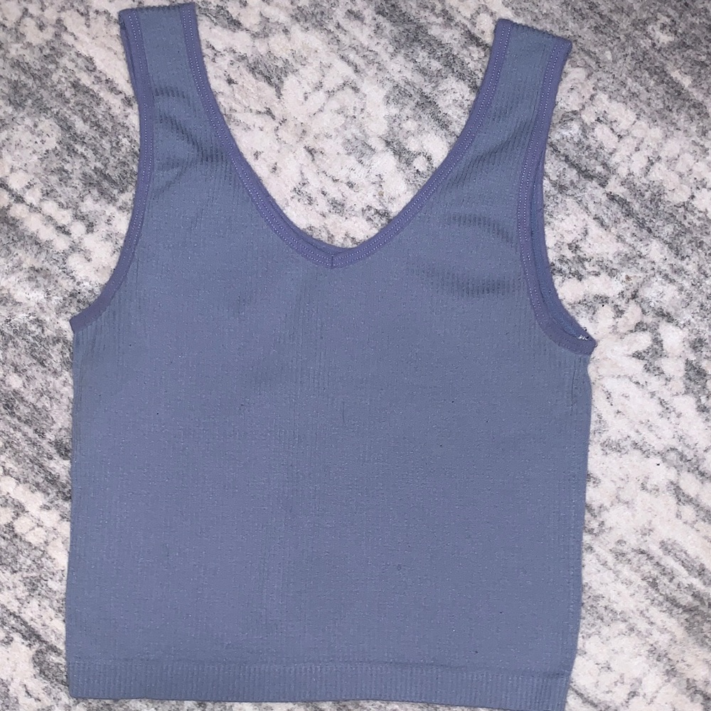 Casual Blue V-Neck Crop Top